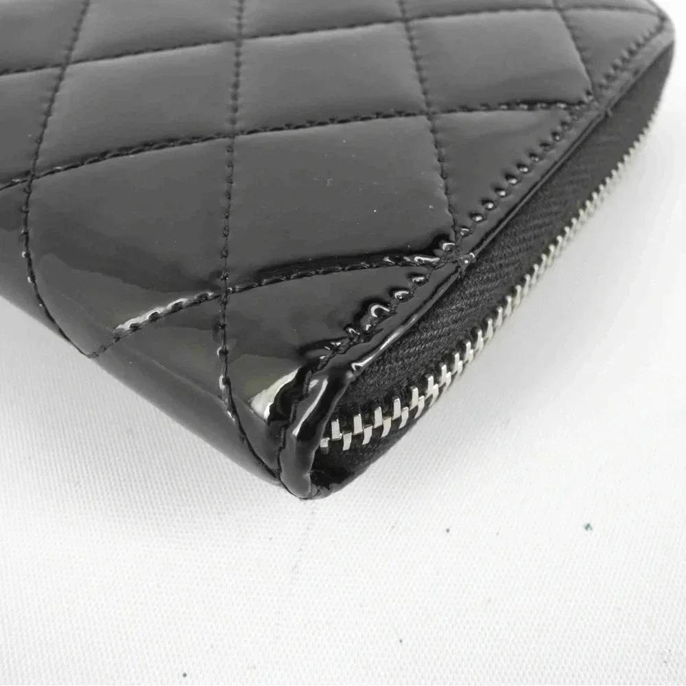 Vintage Chanel Quilted Enameled Leather Long Wallet